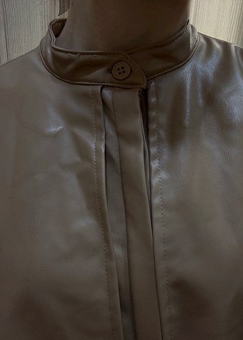 Manuka Bej Deri Ceket Trençkot - Görsel 4