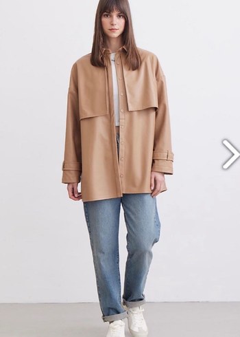 Manuka Bej Deri Ceket Trençkot - Görsel 2