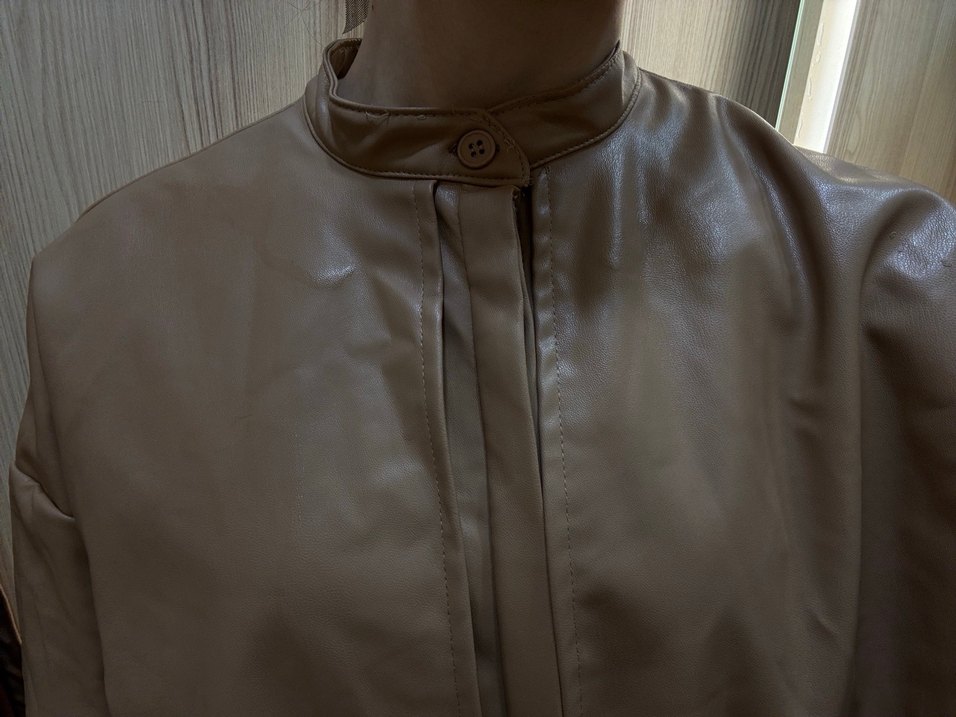 Manuka Bej Deri Ceket Trençkot - Görsel 4