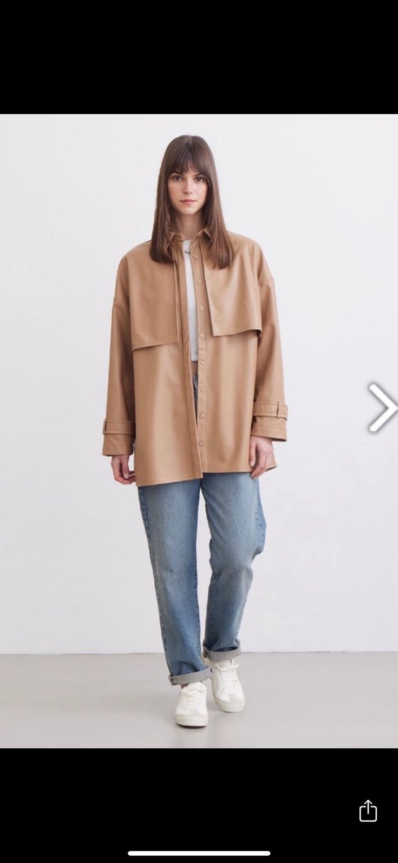 Manuka Bej Deri Ceket Trençkot - Görsel 2