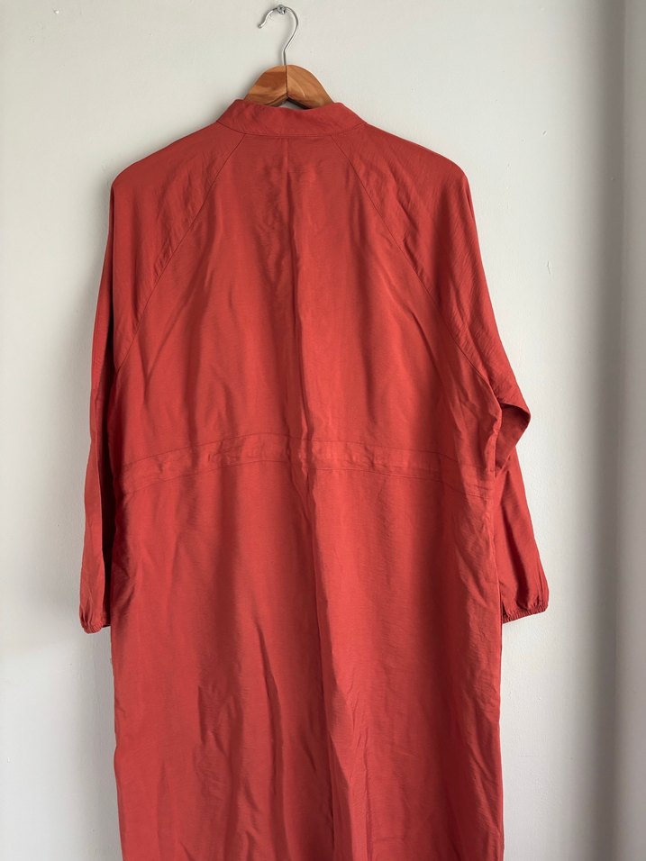 Kiremit  Uzun  Keten Ceket - Görsel 4