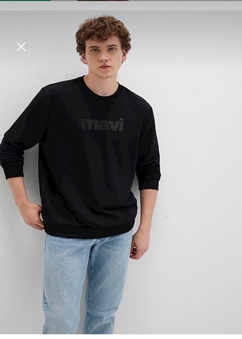 Mavi Siyah Bisiklet Yaka Sweatshirt