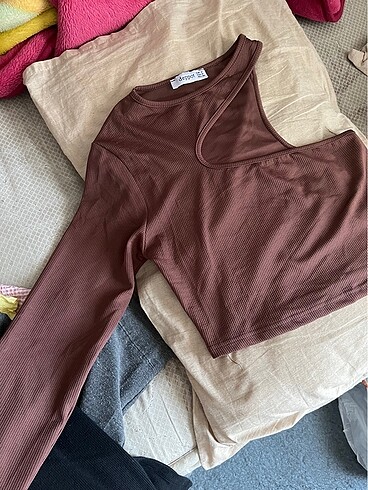 Diğer Kahverengi crop Bluz
