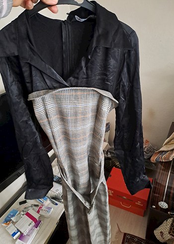 xs Beden gri Renk Uzun Kesim Kuşaklı Gri zara elbise