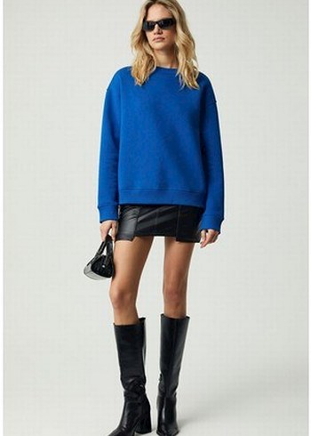 Diğer Mavi Kadın Sweatshirt, Rahat Kesim, Bisiklet Yaka