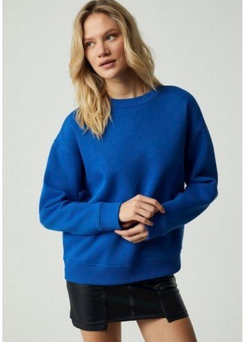 Mavi Kadın Sweatshirt, Rahat Kesim, Bisiklet Yaka