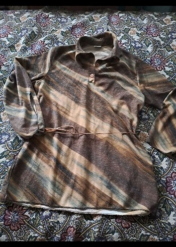 Bağcıklı Kahverengi Batik Desenli Kadın Tunik - Görsel 2