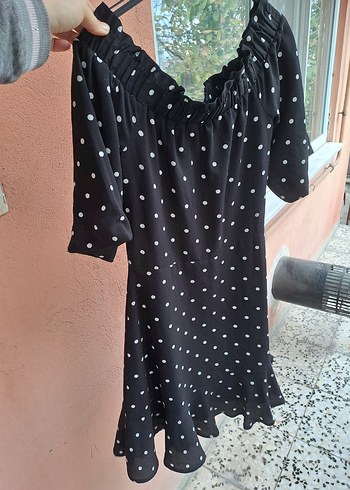 Siyah Puantiyeli Mini Elbise - Görsel 3