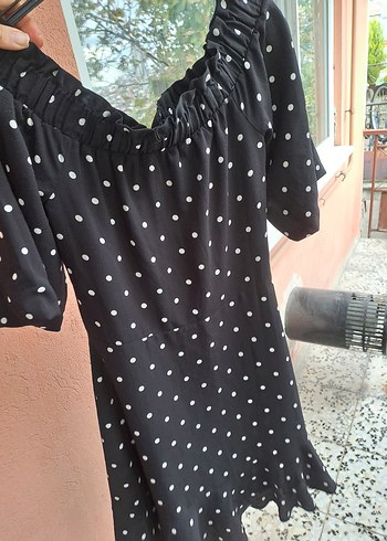 Siyah Puantiyeli Mini Elbise - Görsel 4