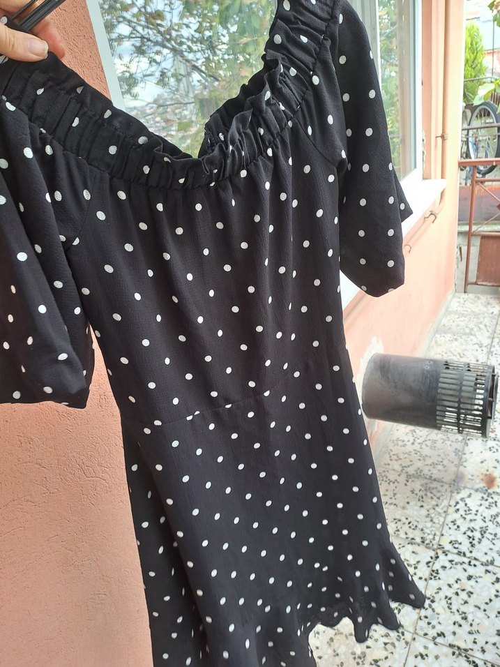 Siyah Puantiyeli Mini Elbise - Görsel 4