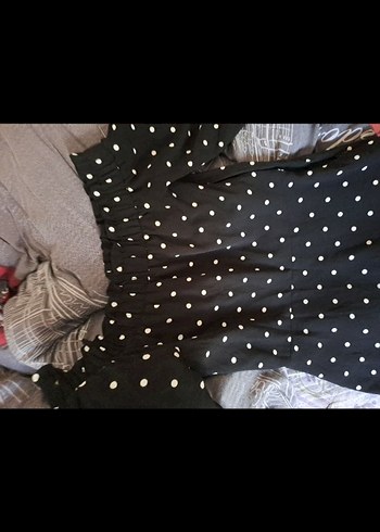 Siyah Puantiyeli V Yaka Midi Elbise - Görsel 7