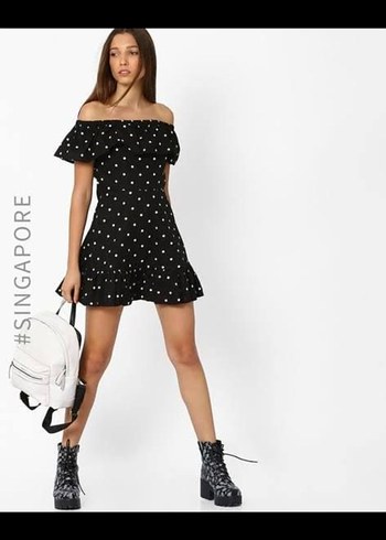 Siyah Puantiyeli V Yaka Midi Elbise - Görsel 9