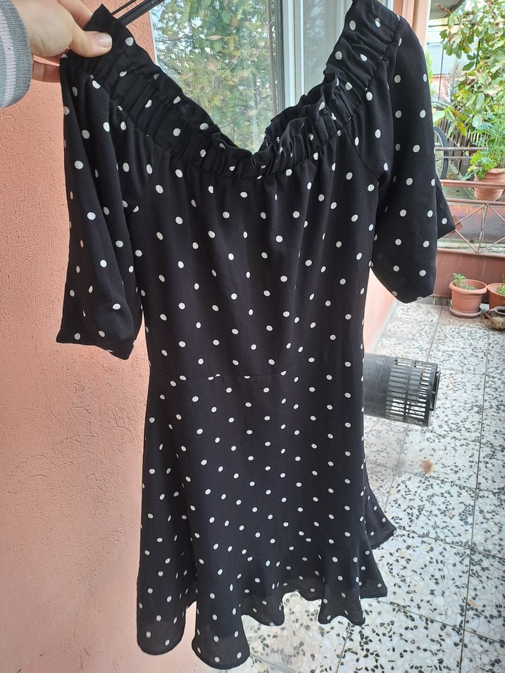 Siyah Puantiyeli V Yaka Midi Elbise - Görsel 5