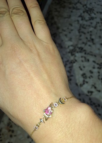 Pembe Nakışlı Zincir Detaylı Kadın  gumus Bileklik - Görsel 5