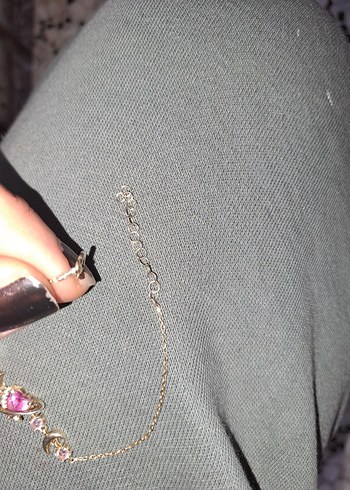 Pembe Nakışlı Zincir Detaylı Kadın  gumus Bileklik - Görsel 2