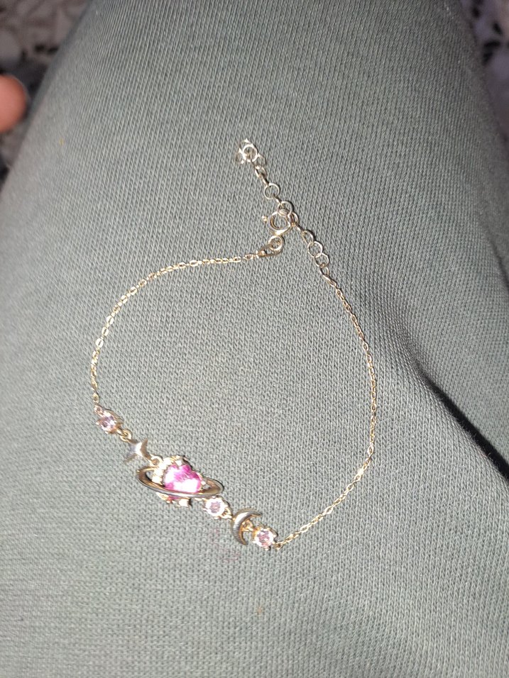 Pembe Nakışlı Zincir Detaylı Kadın  gumus Bileklik - Görsel 4