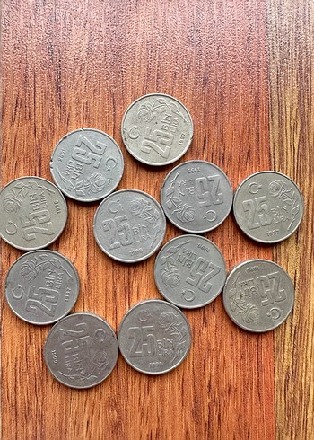 25 Kurusluk Gumus Renkli Turk Sikkeleri Seti
