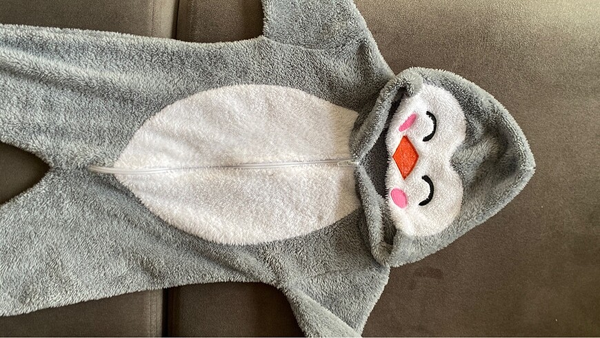 Unisex bebek penguen peluş tulum