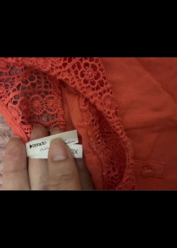 Dantel Detaylı Turuncu V Yaka Kadın Bluz - Görsel 3