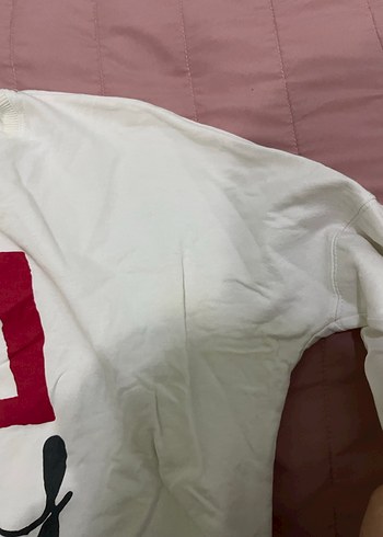 Beyaz Baskılı Fermuarlı Kadın Sweatshirt - Görsel 4