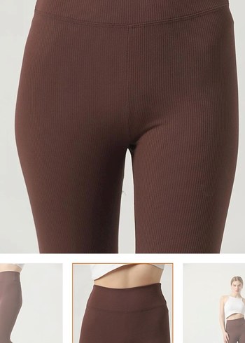 Kadın Koyu Kahverengi Fitilli Tayt - Görsel 2