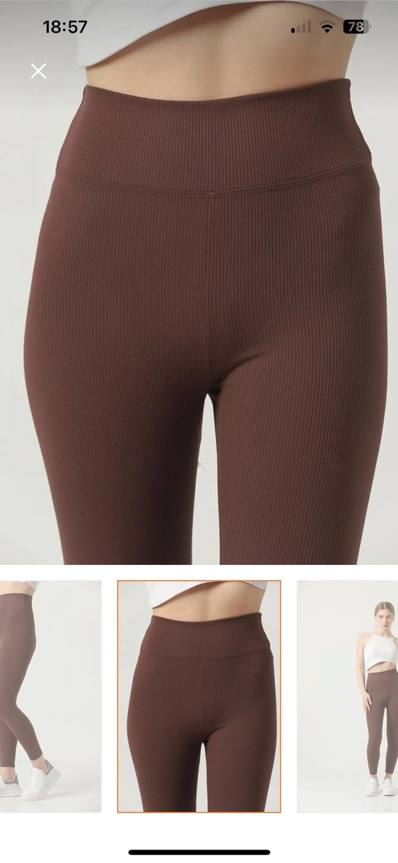 Kadın Koyu Kahverengi Fitilli Tayt - Görsel 2