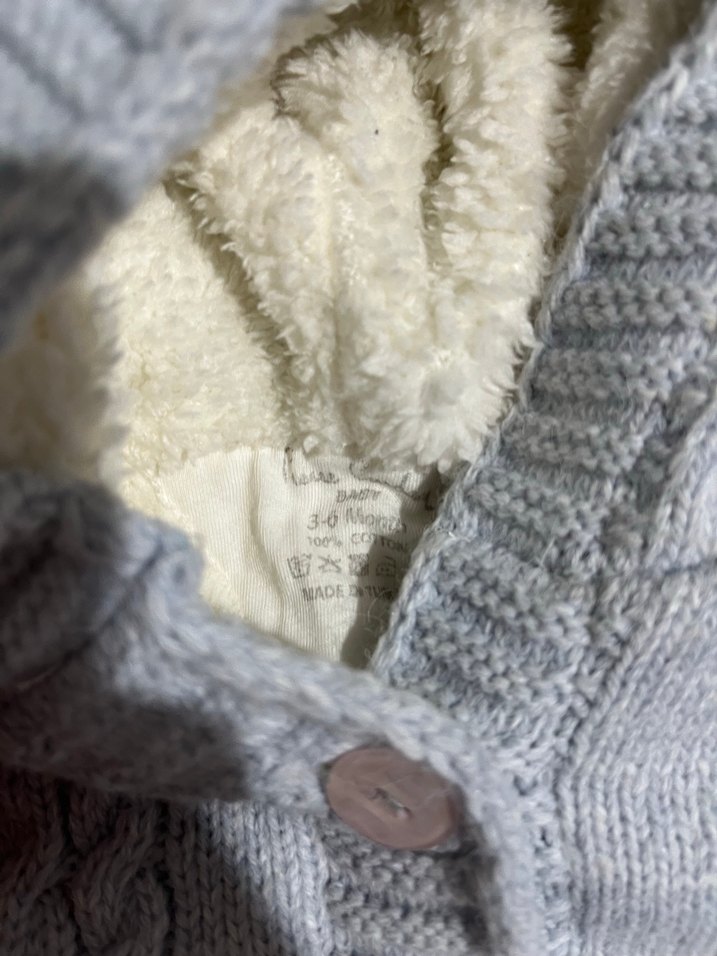 Açık mavi Örgü Bebek Tulumu Kapüşonlu içi yünlü 3/6 ay - Görsel 2