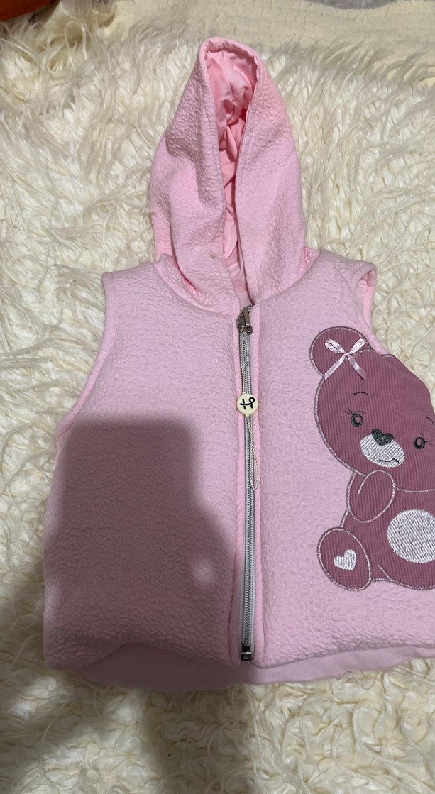 Kız Çocuk Kapüşonlu Peluş Yelek - Görsel 2
