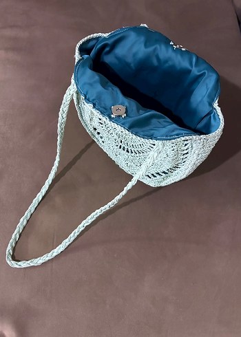 Handmade 
Turkuaz Dantel Detaylı Bohem Örgü Çanta - Görsel 2