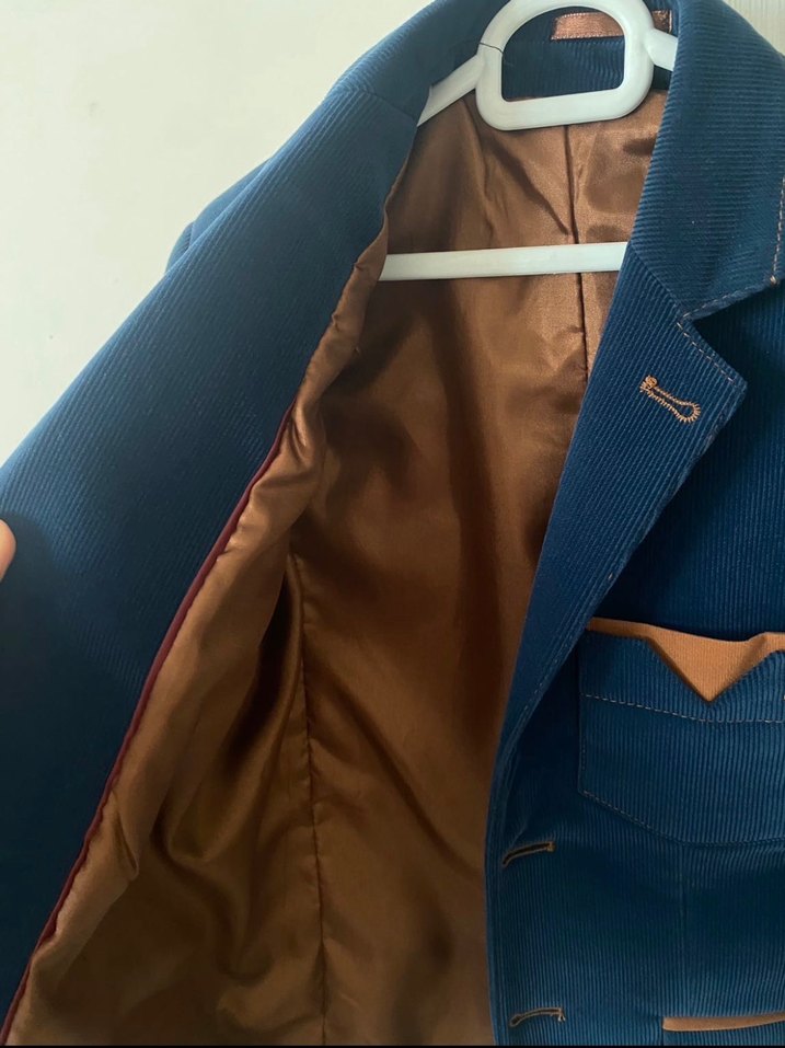 Lacivert Süet Düğmeli Erkek Çocuk Ceketi - Görsel 3