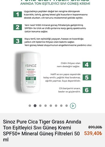 Sinoz Pure Cica Ton Eşitleyici Güneş Kremi SPF50+ 50 ml - Görsel 2