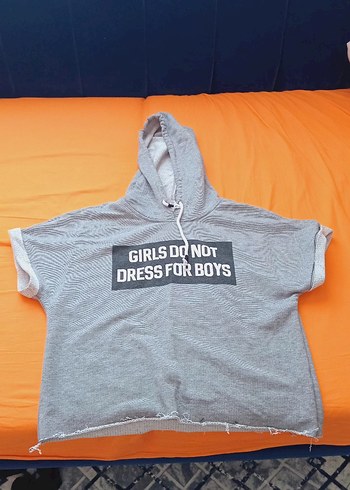 38 Beden Gri Kapüşonlu Baskılı Sweatshirt