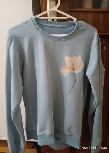 Mavi Çiçek Baskılı Kadın Sweatshirt - Görsel 2