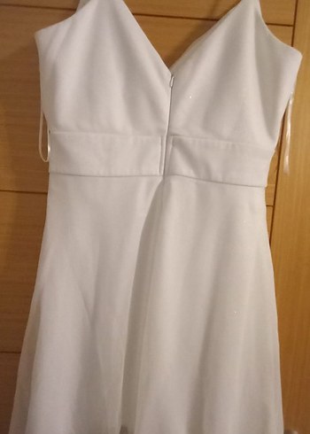 Diger Beyaz Mini Gelinlik V-Yaka
