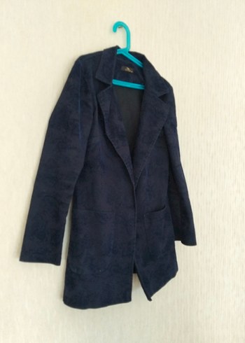 Lacivert Kadın Süet Uzun Ceket - Görsel 4