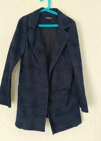 Lacivert Kadın Süet Uzun Ceket - Görsel 3