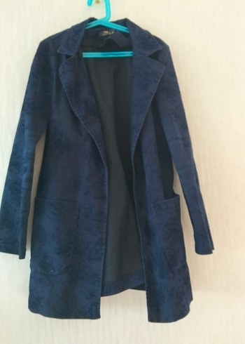 Lacivert Kadın Süet Uzun Ceket - Görsel 2