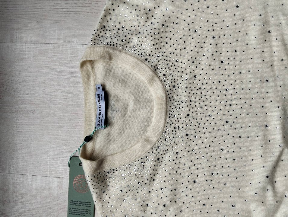 Kadın Beyaz Kısa Kollu Payetli Pamuklu Kazak - Görsel 2