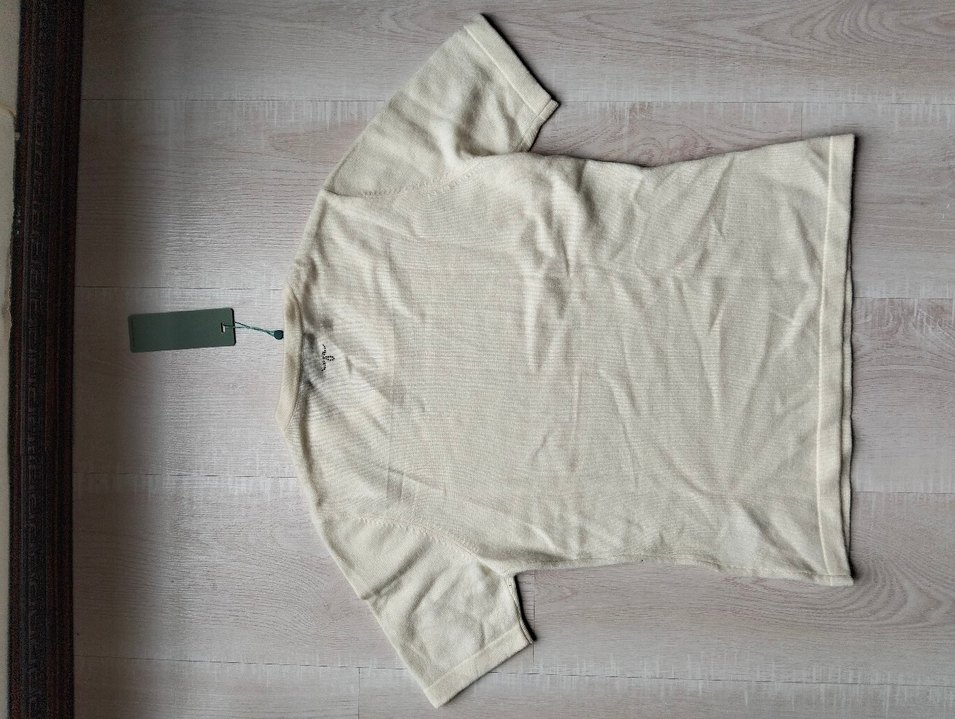 Kadın Beyaz Kısa Kollu Payetli Pamuklu Kazak - Görsel 3