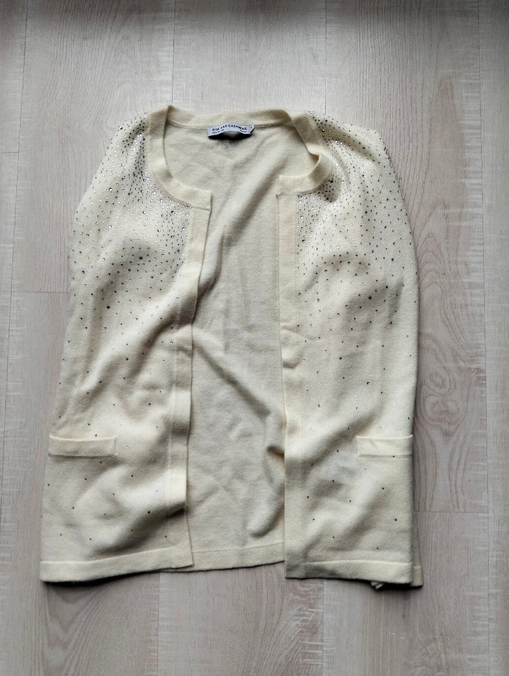 SİLK AND CASHMERE Beyaz Pamuklu Kadın Hırka - Görsel 5