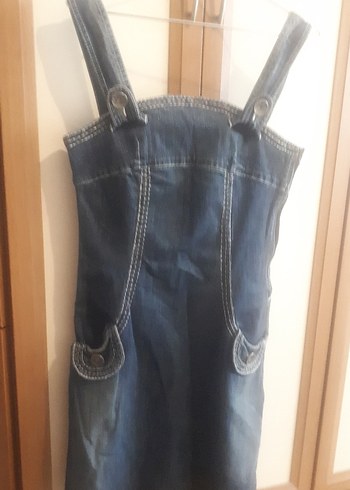 Kızlar için Lacivert Denim Askılı Elbise