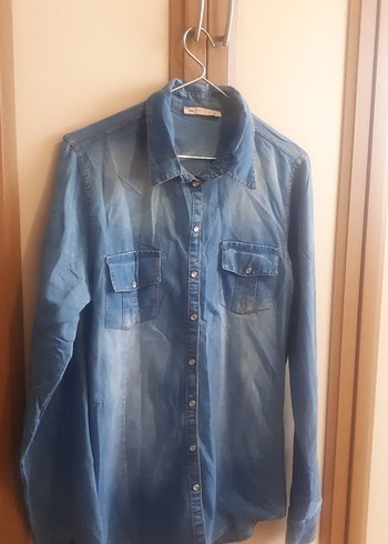 Kadın Mavi Denim Düğmeli Gömlek