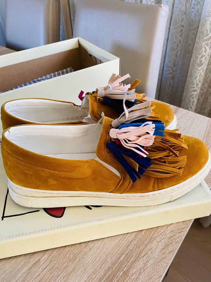 Renkli püsküllü süet bohem platform spor ayakkabı - Görsel 2