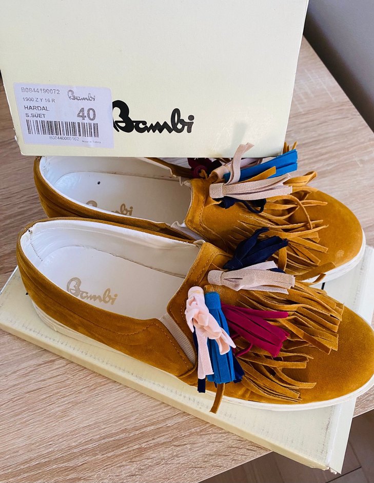 Renkli püsküllü süet bohem platform spor ayakkabı - Görsel 4