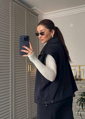 m Beden lacivert Renk Siyah Kotlu Kemerli Salaş Kadın Eşofman