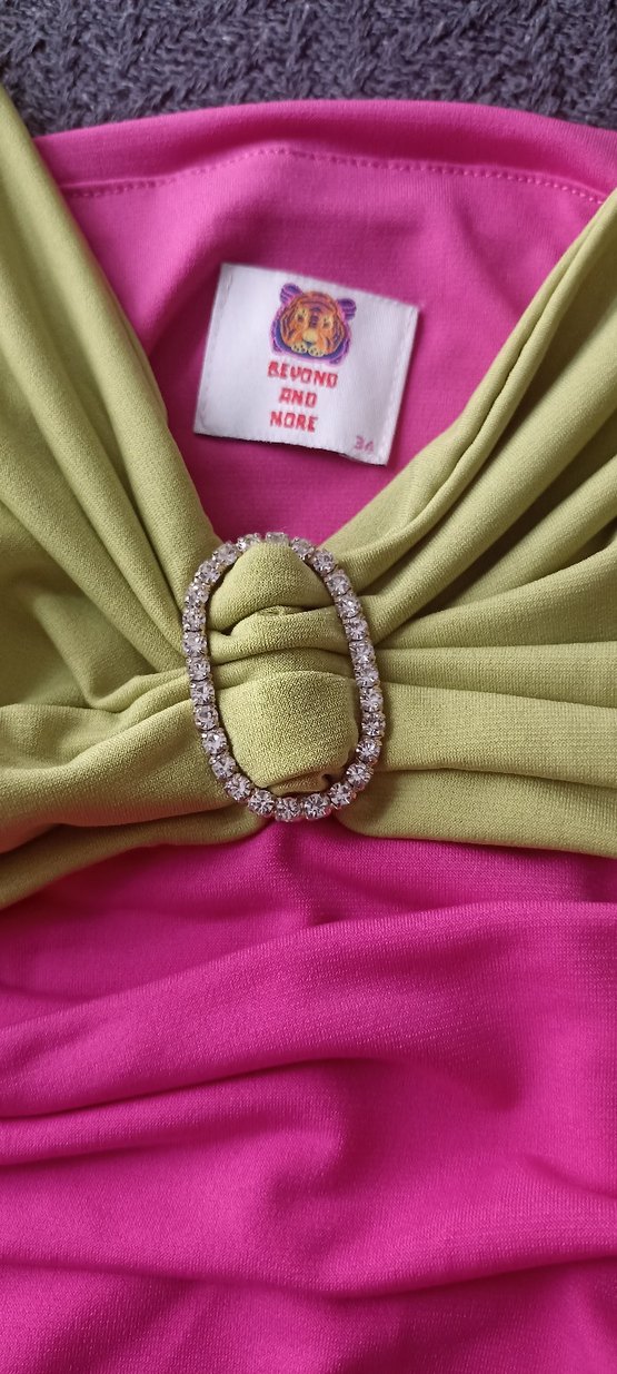 Pembe Parlak Drapeli askılı mini elbise - Görsel 4