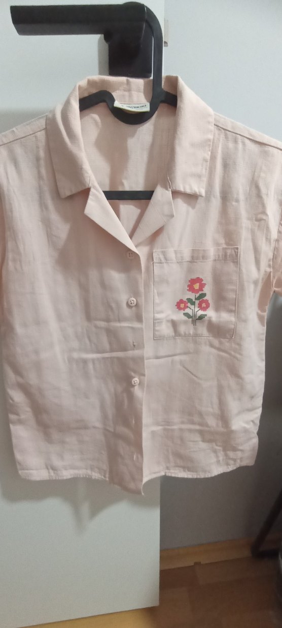 Düğmeli Nakışlı Pembe Kız çocuk Gömlek - Görsel 2