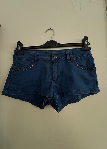 Kadın Mavi Mini Düğmeli Denim Şort