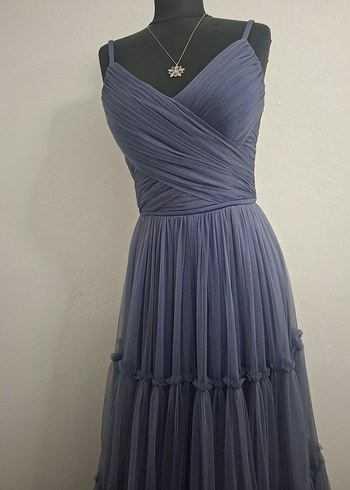 mor Pileli Uzun Askılı Abiye Elbise - Görsel 6