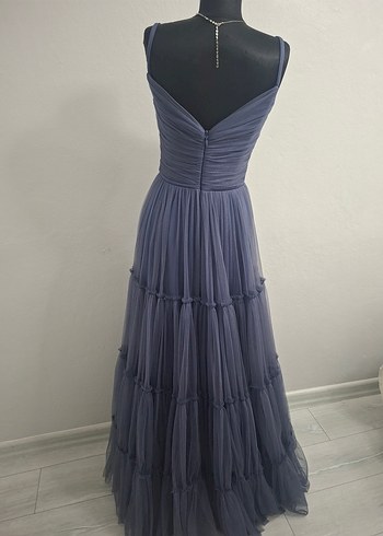 mor Pileli Uzun Askılı Abiye Elbise - Görsel 4